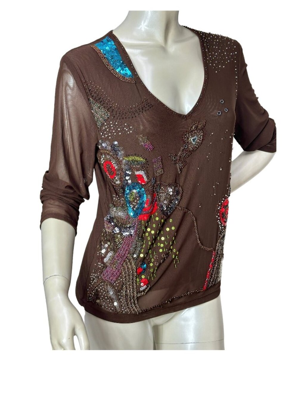 Y2K beaded sequin mesh top by Alberto Makali Size M/L